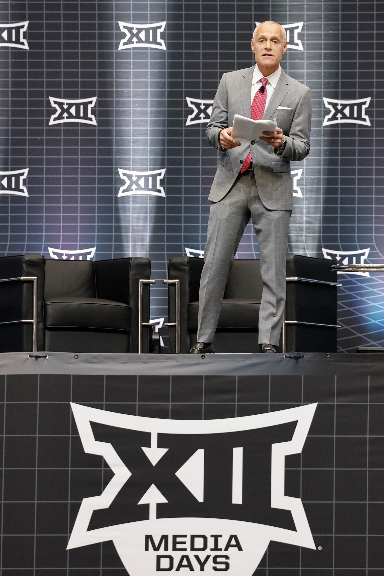 Big 12 commissioner Brett Yormark speaks during the Big 12 Media Days at AT&T Stadium,...