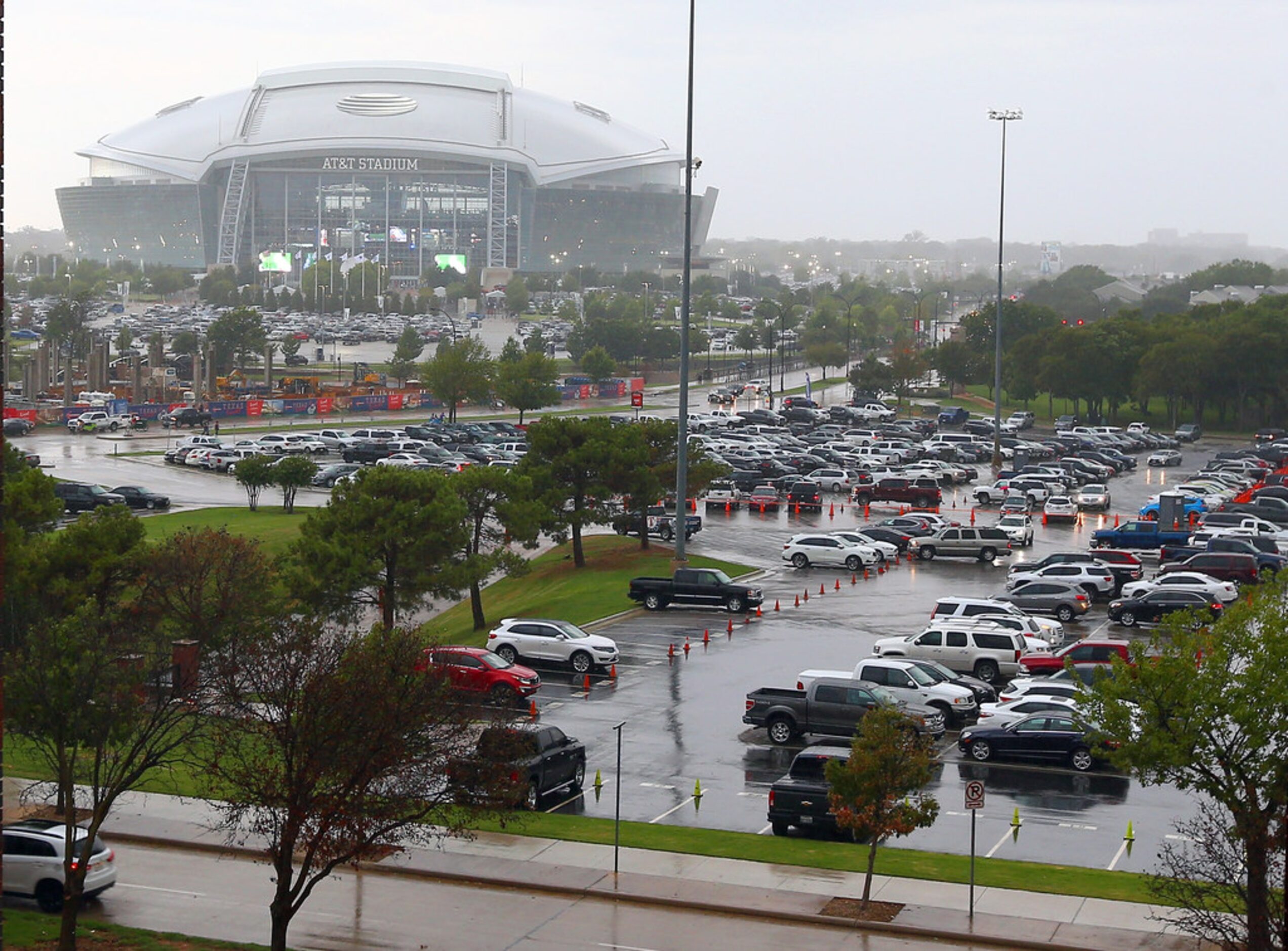 ARLINGTON, TX - AUGUST 18:  A view of AT&T Stadium from the balcony during a rain delay...