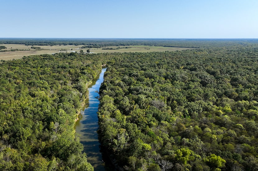 Cuthand Creek cuts through Bill and Joyce Wilson’s 8,500-acre property in Red River County,...