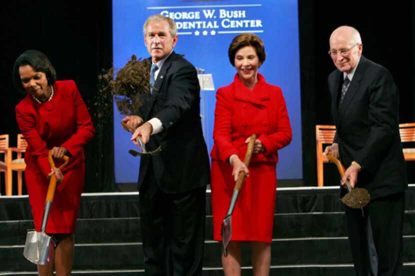 Former U.S. Secretary of State Condoleezza Rice  (left), former President George W. Bush,...