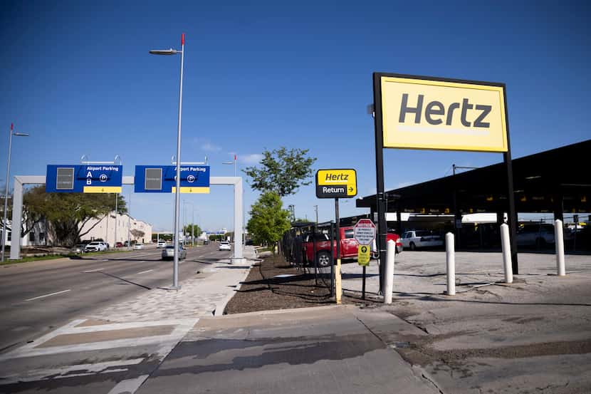 The entrance to Hertz at Dallas Love Field airport on March 27 in Dallas.