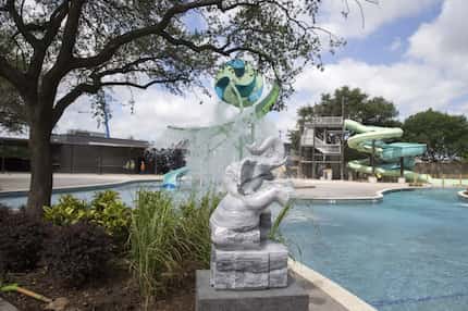 Construction of the JadeWaters resort water park ongoing at the Hilton Anatole on July 13,...