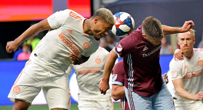 Atlanta United midfielder Gonzalo Martinez, left, and Colorado Rapids forward Diego Rubio...