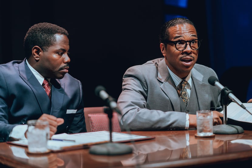 Christopher Dontrell Piper (left) plays Frank Reeves, Langston Hughes' lawyer, and Djoré...