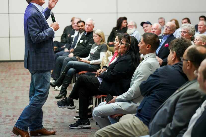 Texas Attorney General Ken Paxton addresses Collin County Republicans on behalf of Texas...