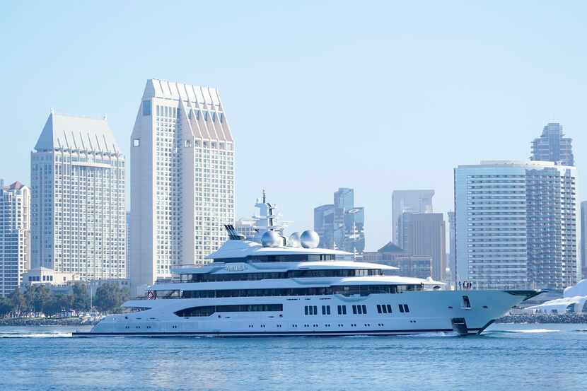 The super yacht Amadea passes San Diego as it comes into the San Diego Bay Monday, June 27,...