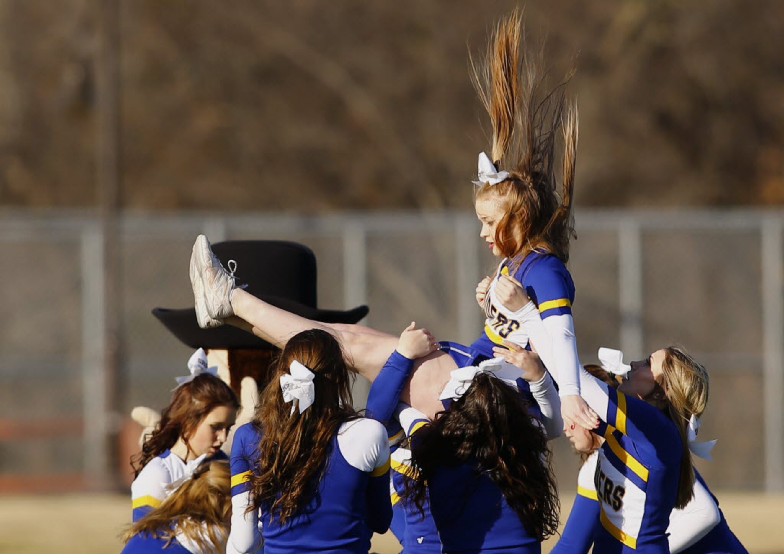 TXHSFB The Sunnyvale cheerleaders perform during halftime of their state quarterfinal high...