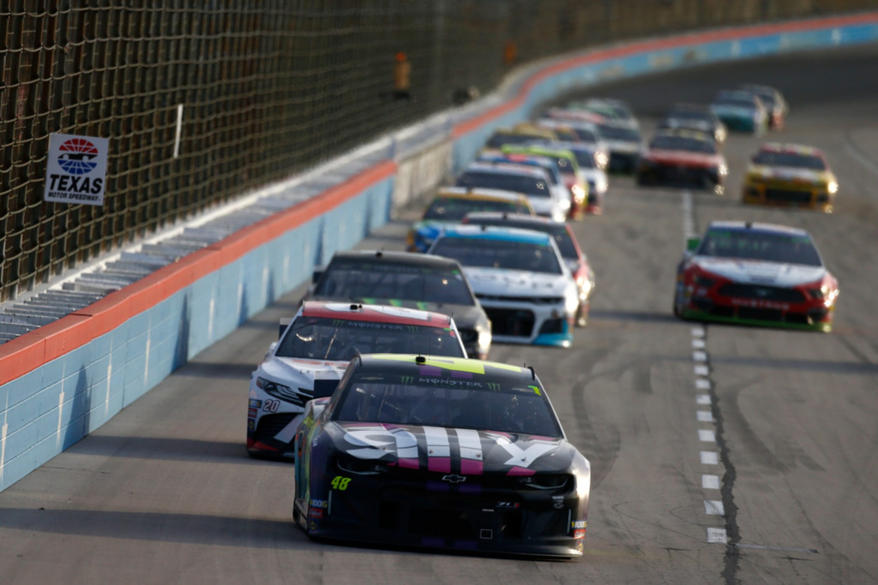 FORT WORTH, TEXAS - NOVEMBER 03: Jimmie Johnson, driver of the #48 Ally Chevrolet, leads a...