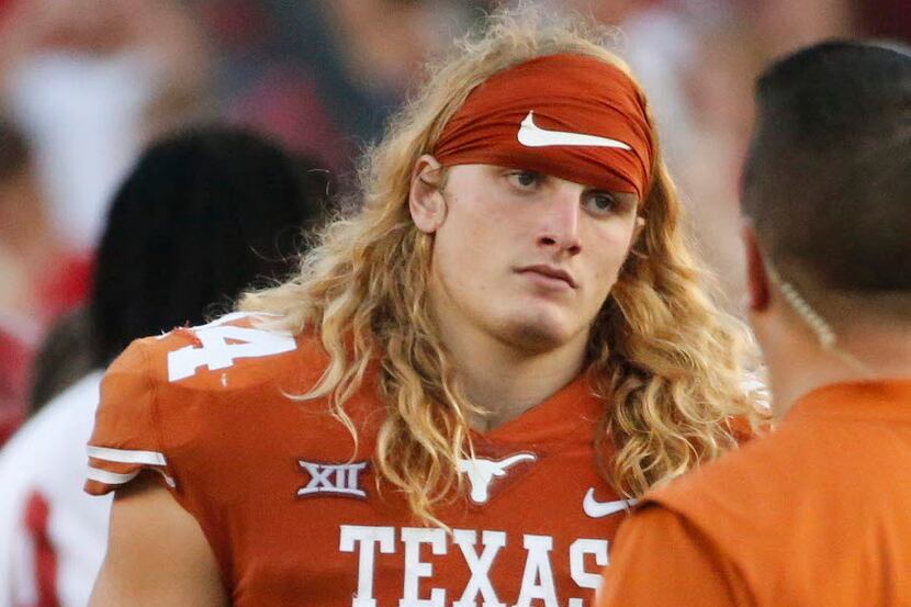 Texas Longhorns linebacker Breckyn Hager (44) is pictured after the game ends during the...