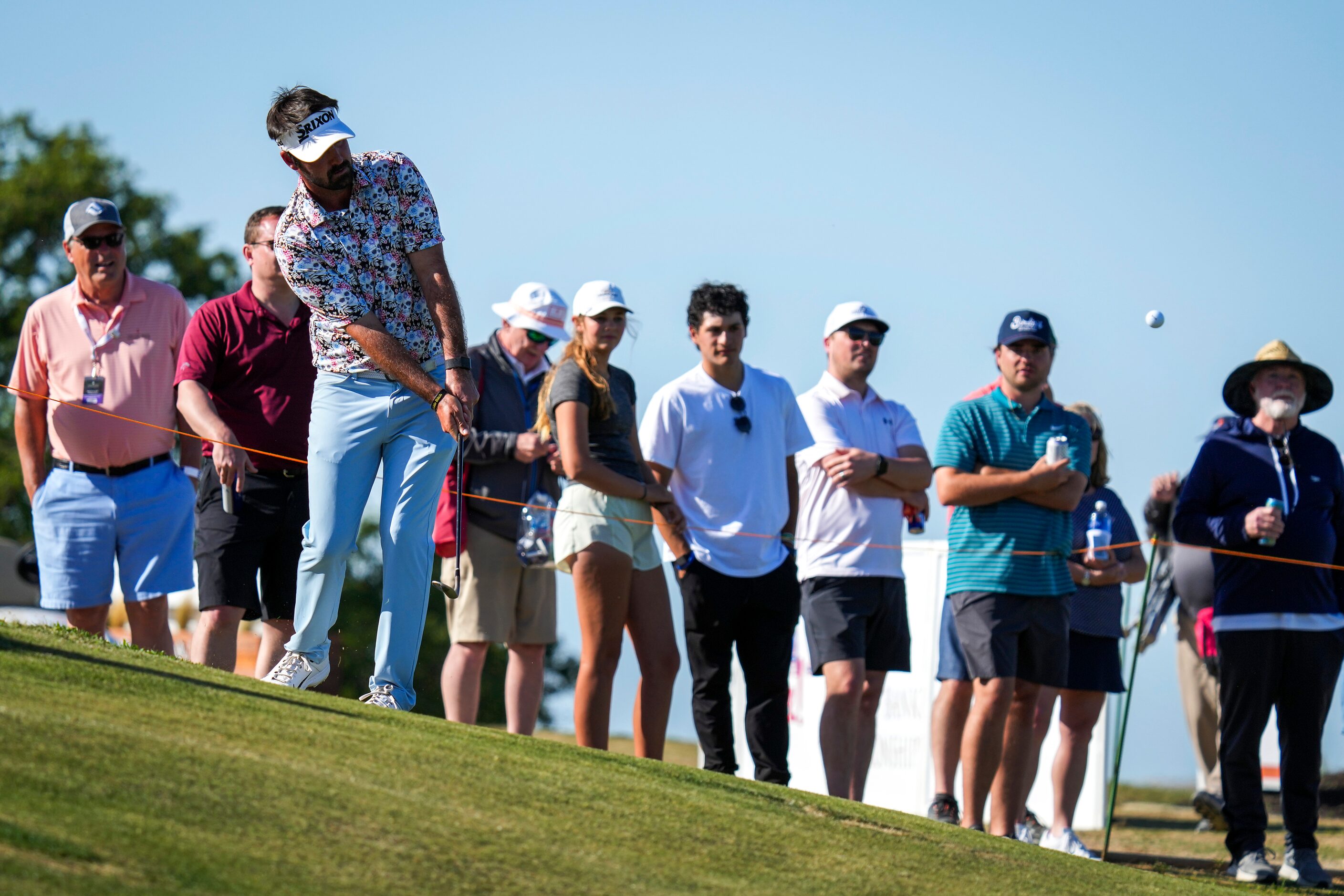 Brett Drewitt chips from the rough on the 18th hole during the final round of the Korn Ferry...