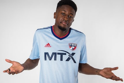 Eddie Munjoma poses while wearing FC Dallas' new powder blue jersey. (Courtesy: FC Dallas)