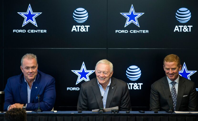 Dallas Cowboys Executive Vice President and CEO Stephen Jones, owner Jerry Jones and head...