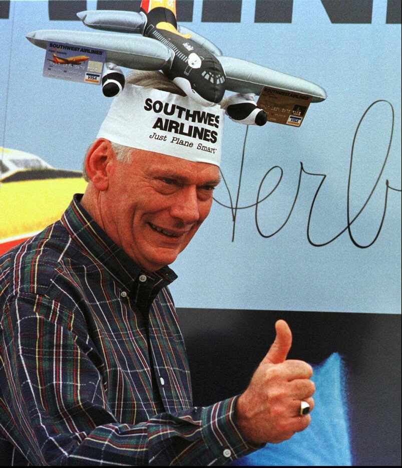 Herb Kelleher wore a funny hat in 1996 as airline introduced a Rapid Rewards Visa card. 