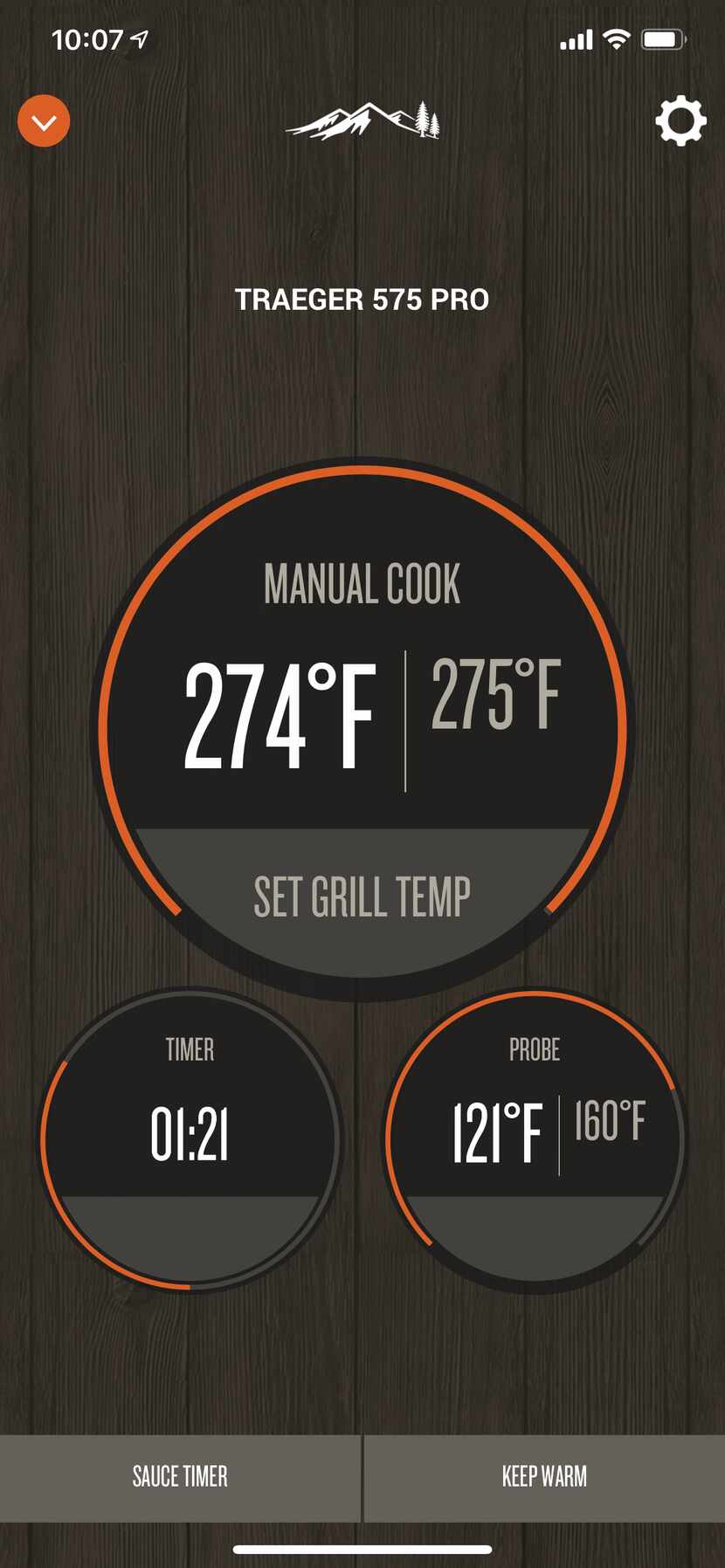 Screenshot of the Traeger app