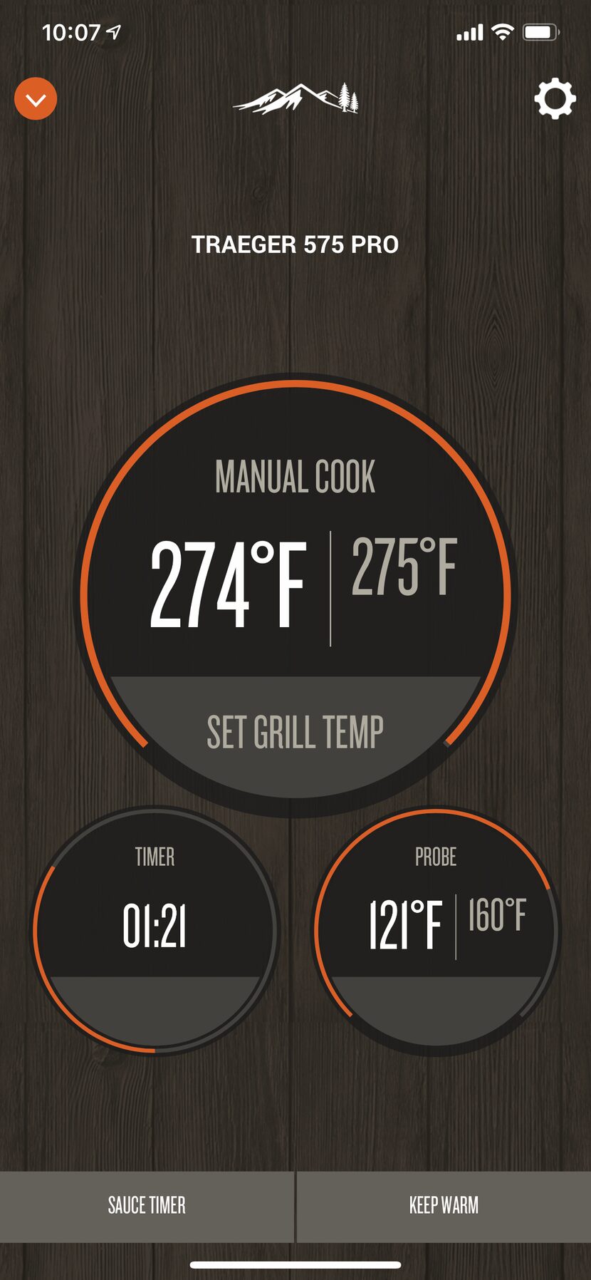 Screenshot of the Traeger app