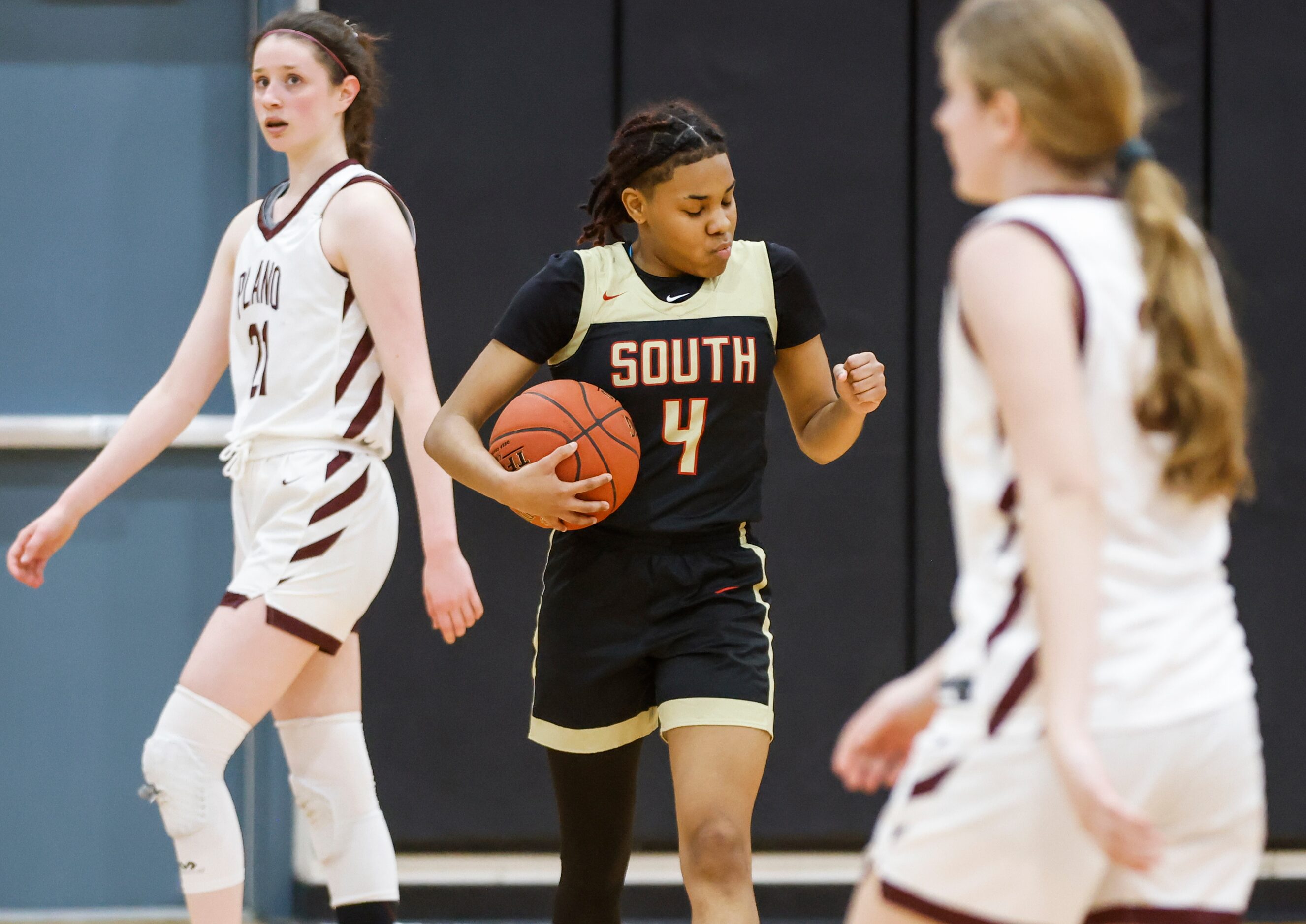 South Grand Prairie High School Joy Madison-Key (4) reacts as South Grand Prairie High...