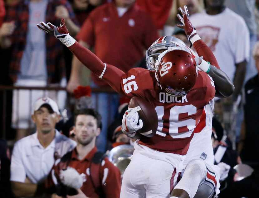 Ohio State wide receiver Noah Brown, rear, grabs a pass for a touchdown as Oklahoma's...