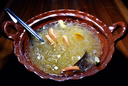 Closeup: Here's the Guadalajaran cocktail served in a large bowl at Vidorra.