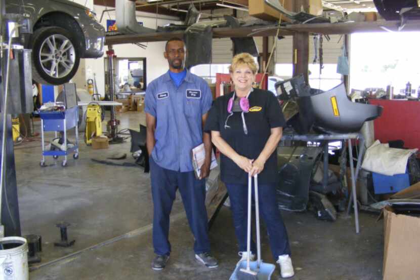 Service King CEO Cathy Bonner, who was detailer for a day, got guidance from Johnny Martin,...