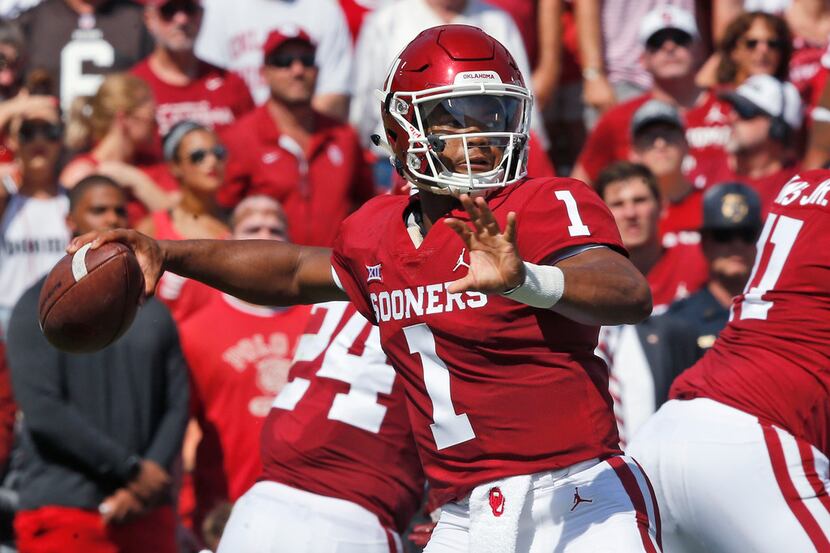 Oklahoma quarterback Kyler Murray (1) throws in the first half of an NCAA college football...