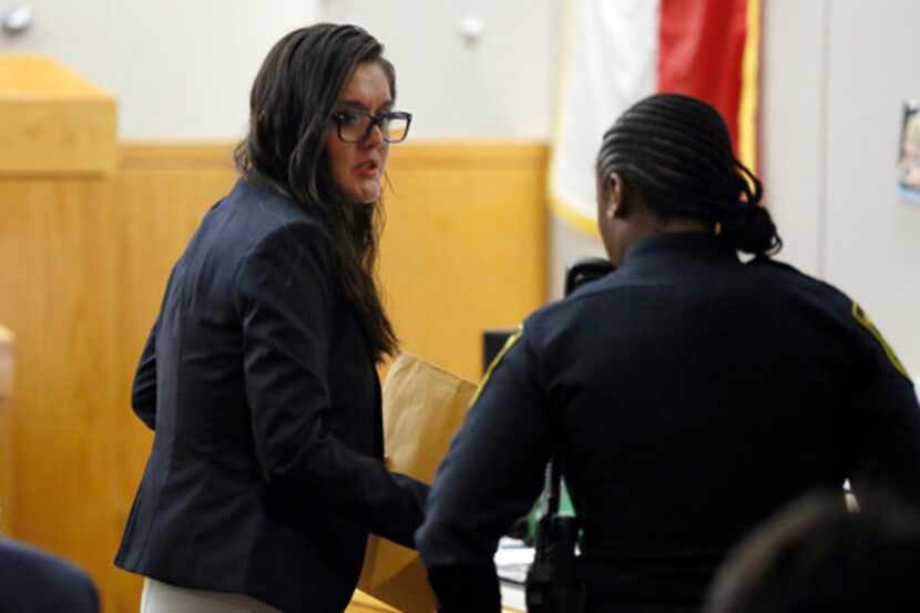 Brenda Delgado, acusada de asesinato, durante su primer día de juicio en Dallas. TOM FOX/DMN
