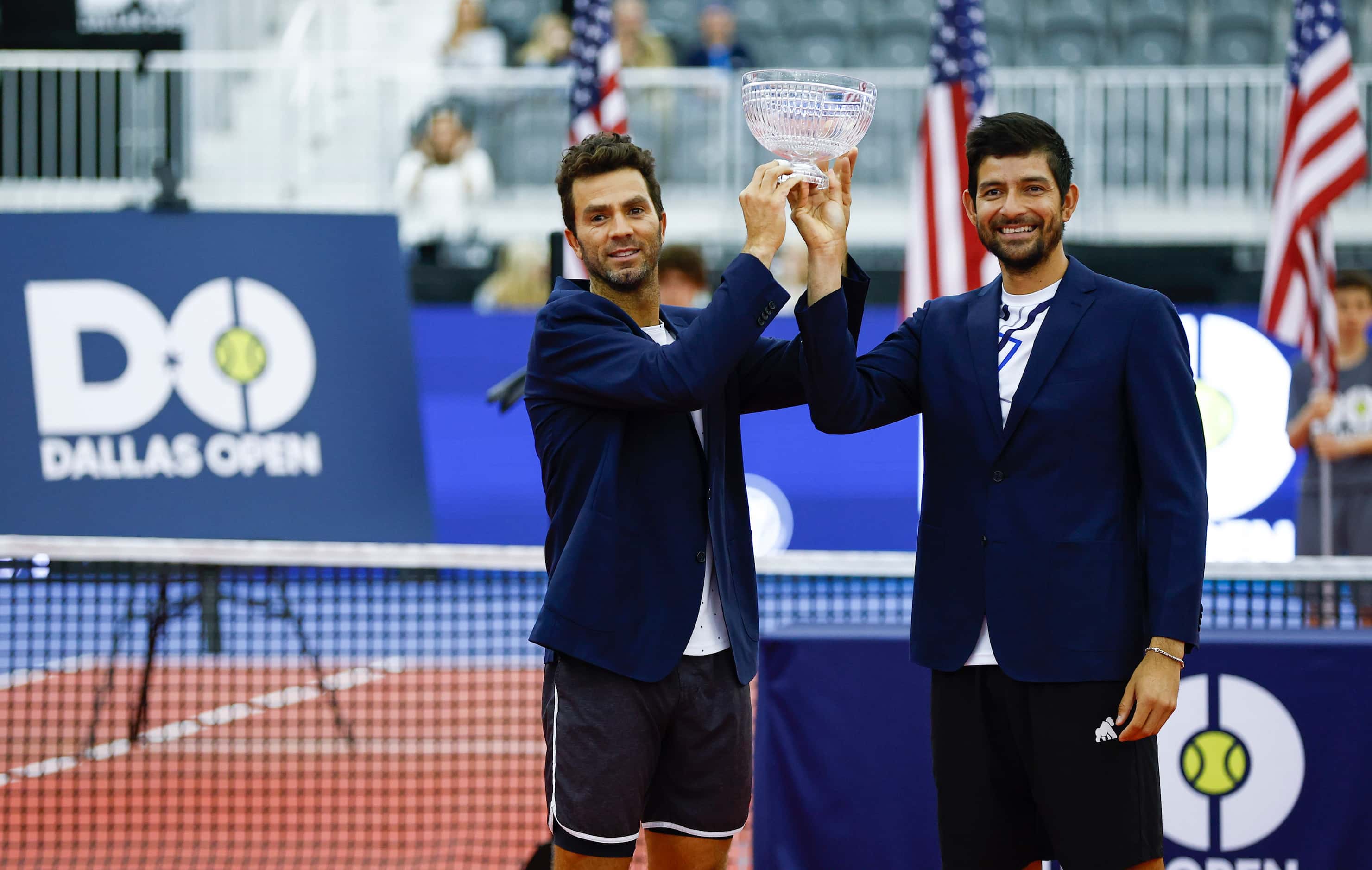 Jean-Julien Rojer, left, and Marcelo Arevalo celebrate winning the doubles final of the ATP...
