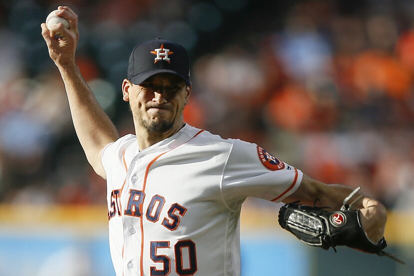 HOUSTON, TX - JUNE 03:  Charlie Morton #50 of the Houston Astros pitches in the first inning...