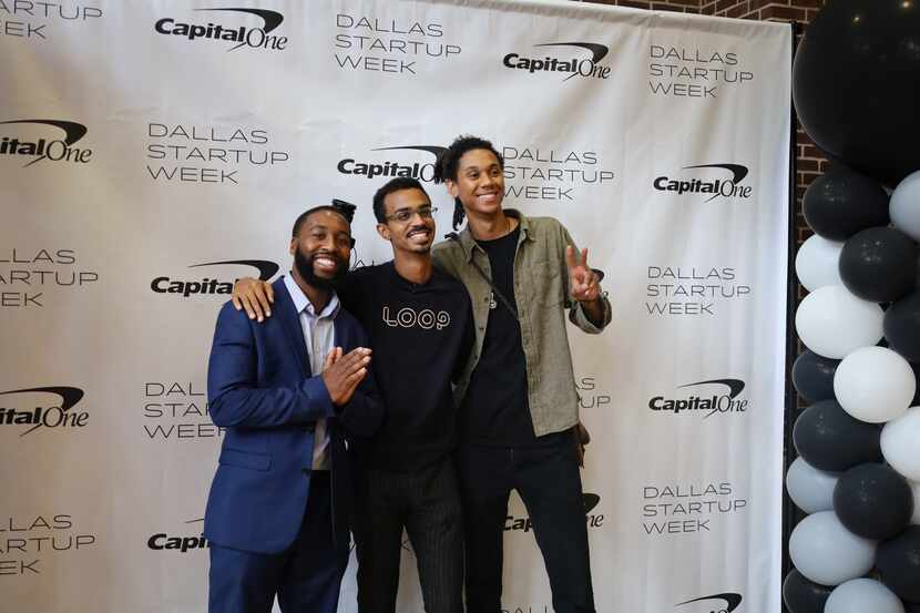 A photo of three men posing for a group photo during Dallas Startup Week