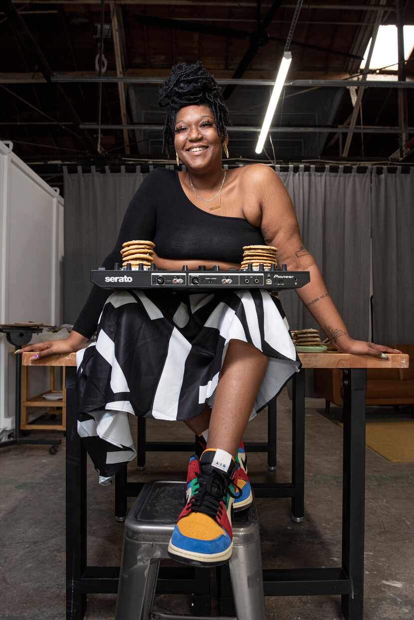 Rachel Harvey, also known as DJ Ursa Minor, with some of her cookies she bakes under the...