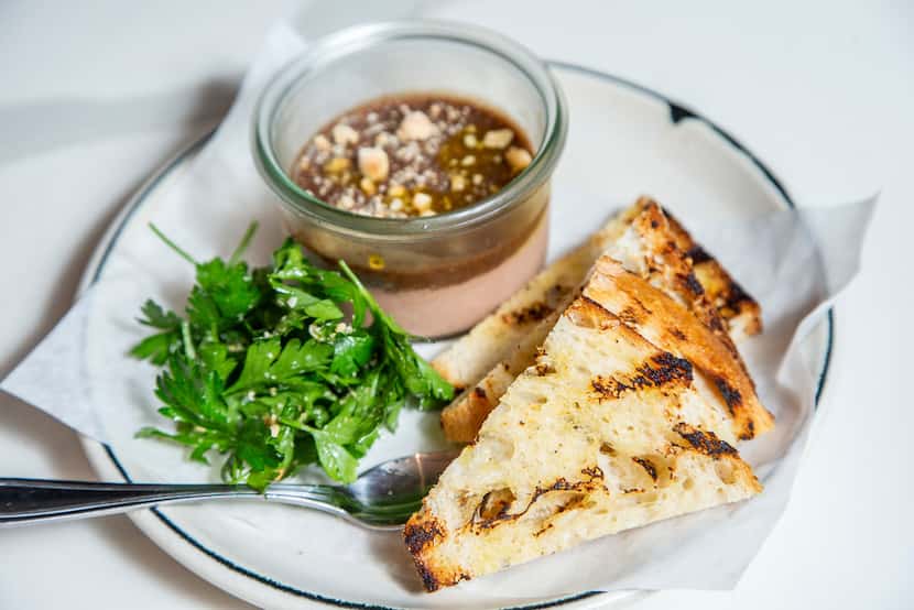 Chicken liver and foie gras mousse with herb salad and sourdough toast