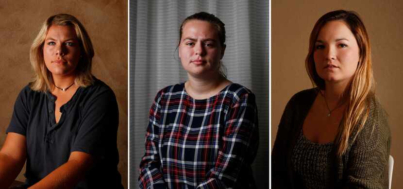 From left: Texas A&M students Kendra Bailey, 22; Hannah Shaw, 20; and former student Meghan...