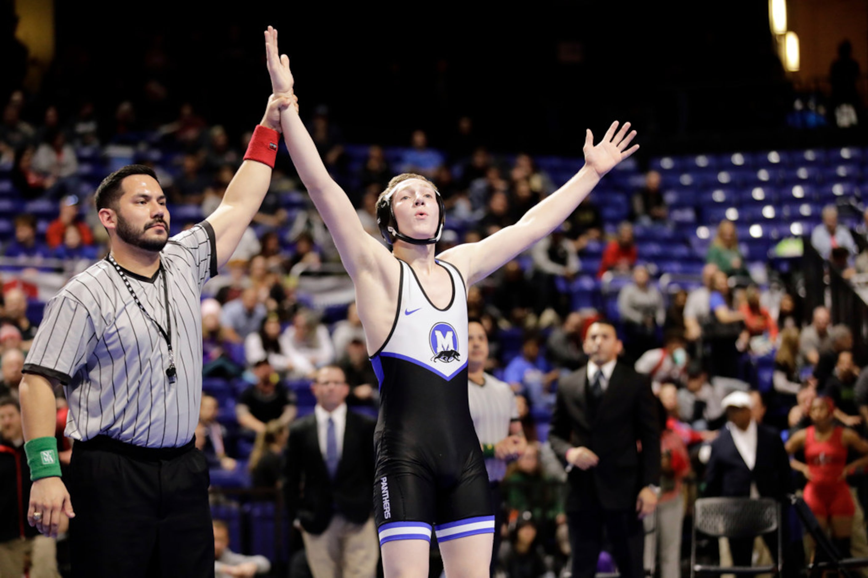 Jackson Carter of Midlothian wrestles during the UIL Texas State Wrestling Championships,...