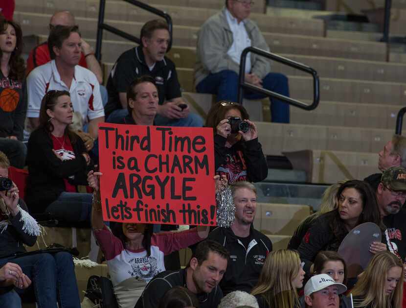 COMMERCE, TX - FEBRUARY 22: Argyle Eagle fans display their sign during region championship...