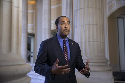 Rep. Will Hurd, R-Texas, reflects on the police shooting in Dallas overnight during a...