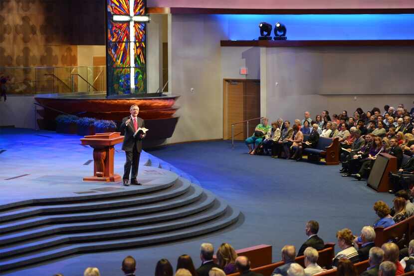 Robert Jeffress preaches at First Baptist Church of Dallas, Texas.