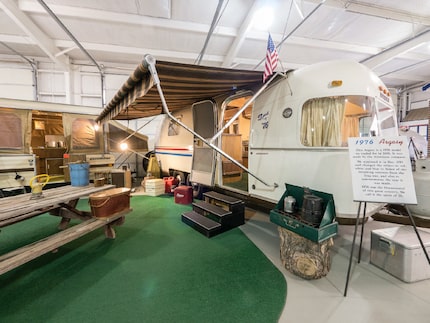 A 1976 Argosy trailer, picnic table and Coleman gas stove show how camping was done 40 years...