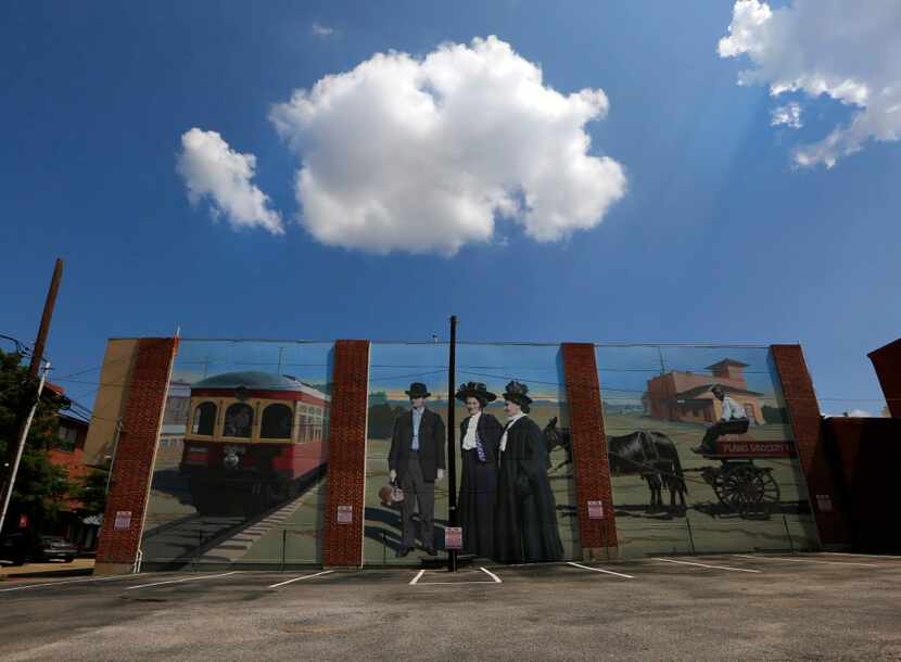 An old-time mural on the side of Vickery Park restaurant in downtown Plano. 