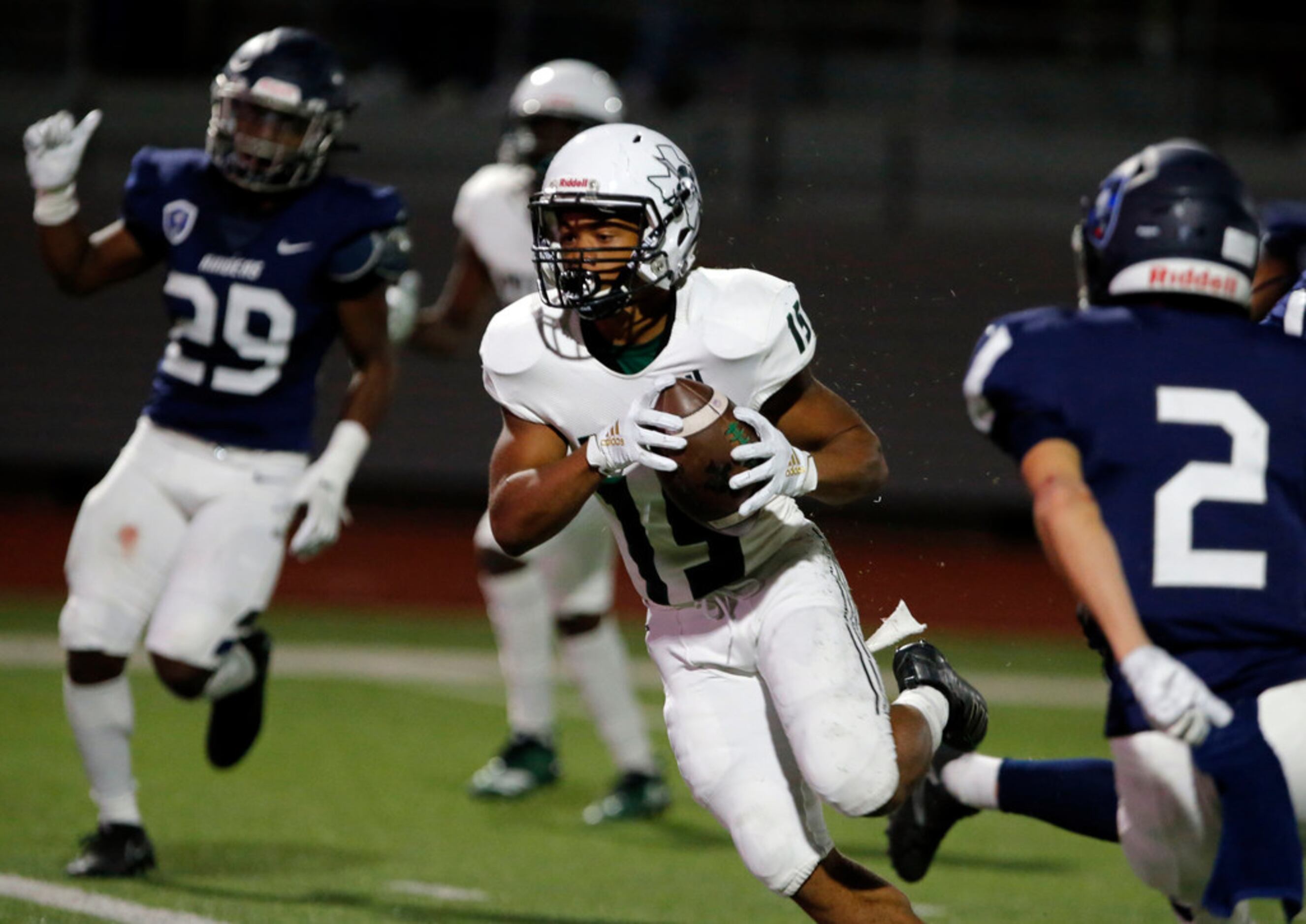 Mesquite Poteet's Xzaveon Jeans (15) cuts through the The Wylie East defense for a touchdown...