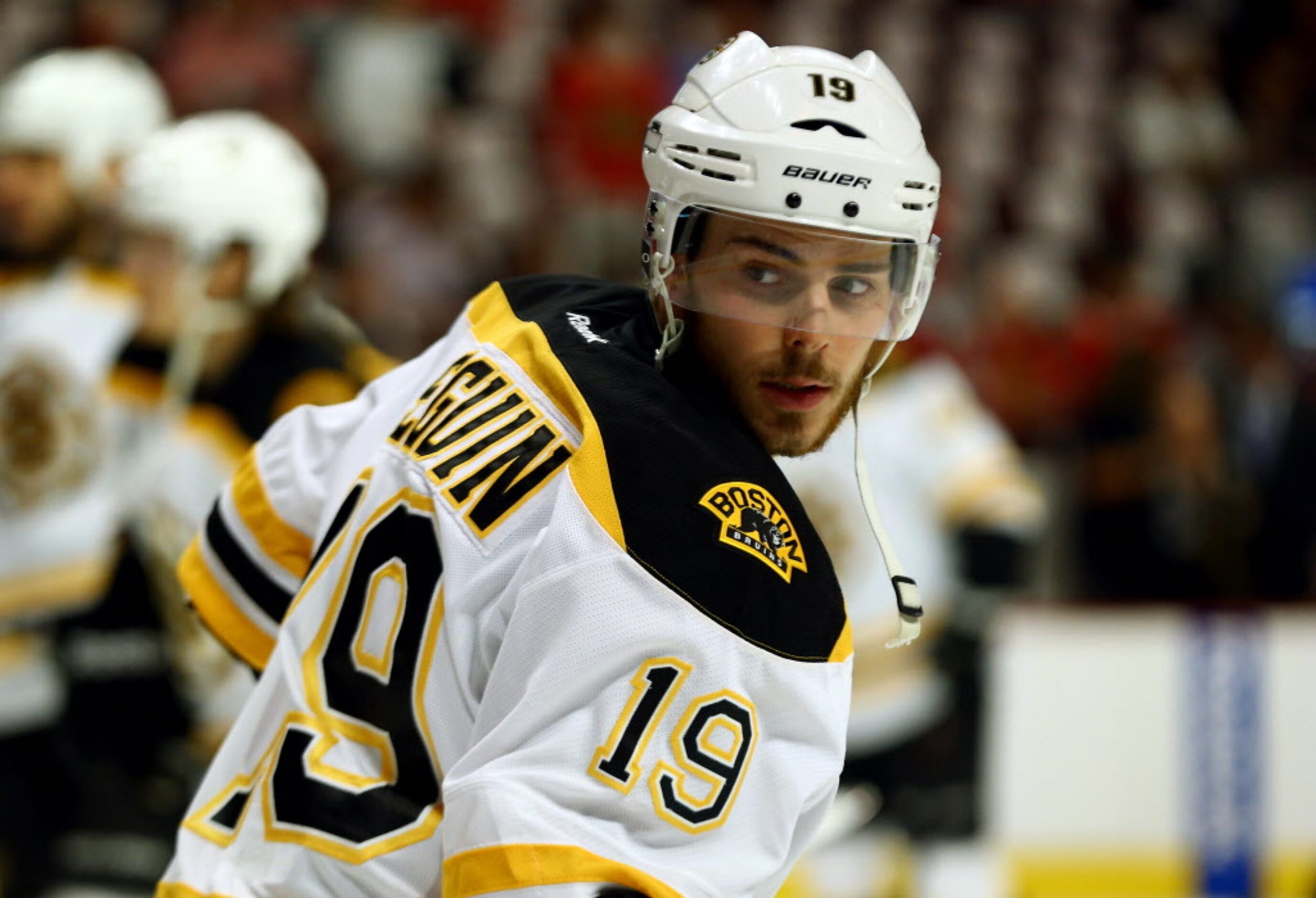 CHICAGO, IL - JUNE 12:  Tyler Seguin #19 of the Boston Bruins looks on during warm ups...