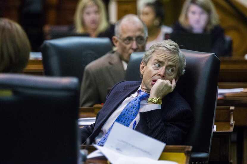 Sen. Don Huffines, R-Dallas, listens to senate proceedings during the final days of the 84th...