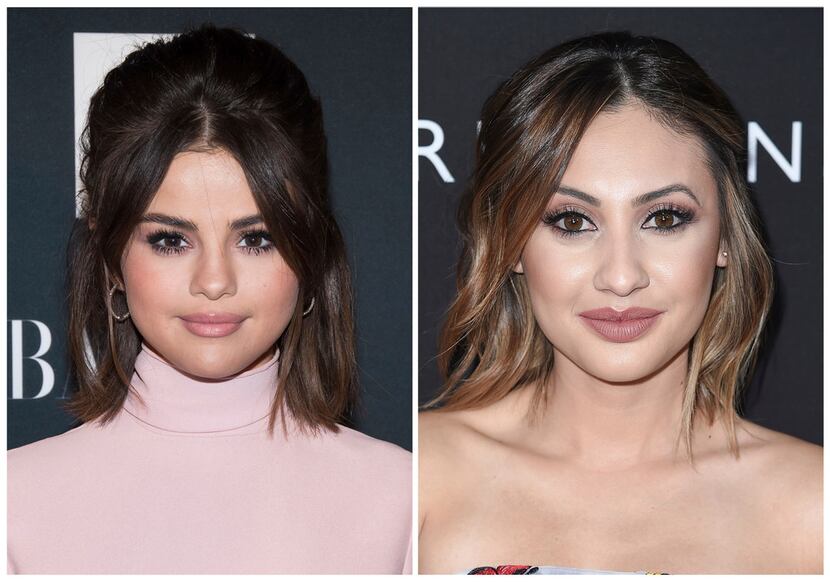In this combination photo, Selena Gomez, left, attends the Harper's BAZAAR "Icons by Carine...