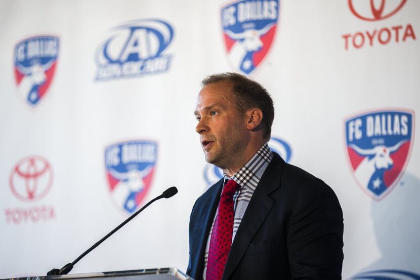 FC Dallas President Dan Hunt announces details about improvements to Toyota Stadium,...