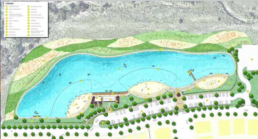 The Windsong Ranch Crystal Lagoon will have three beaches, a boardwalk and boat dock.