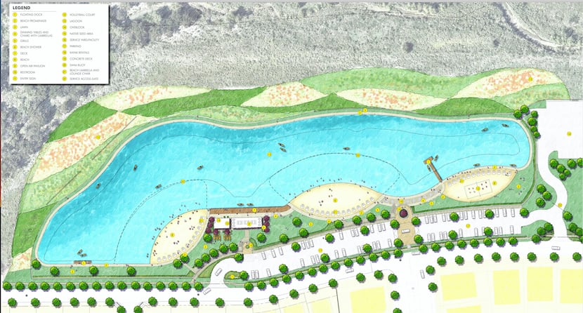 The Windsong Ranch Crystal Lagoon will have three beaches, a boardwalk and boat dock.