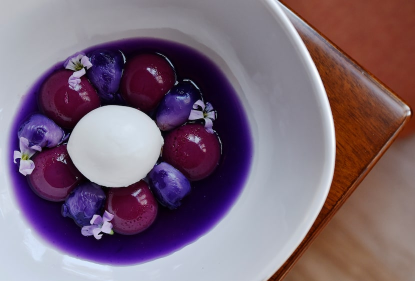 Panna cotta with hibiscus, lychee and coconut