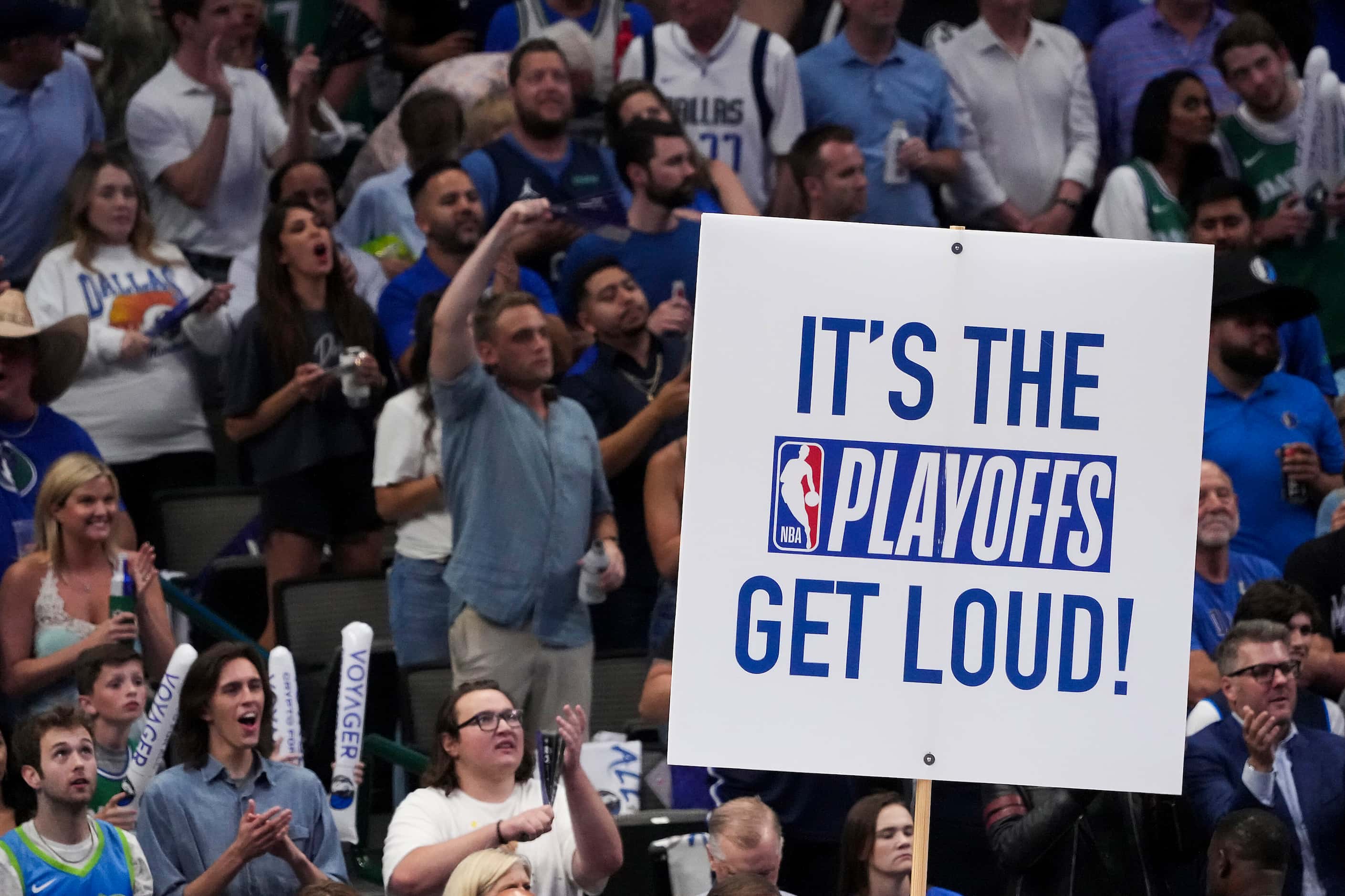 Dallas Mavericks fans cheer before Game 6 of an NBA second round playoff series against the...