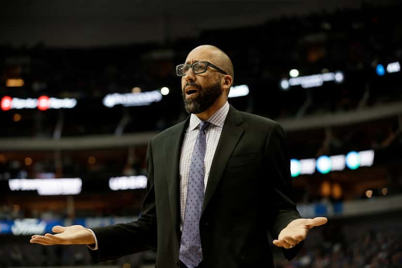 Memphis Grizzlies head coach David Fizdale gestures as he watches play against the Dallas...