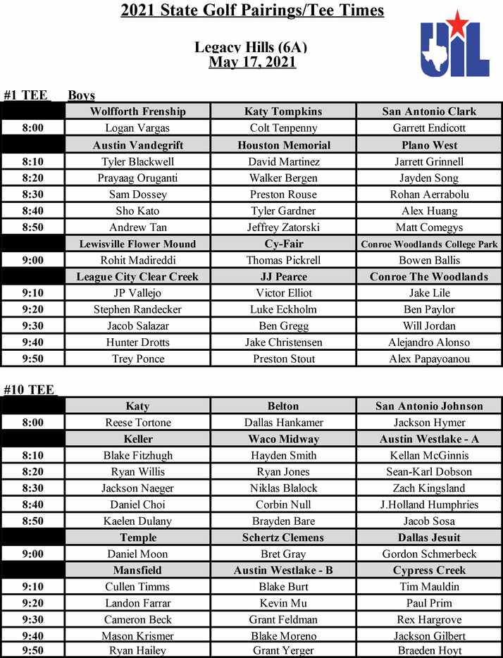 Class 6A tee times.