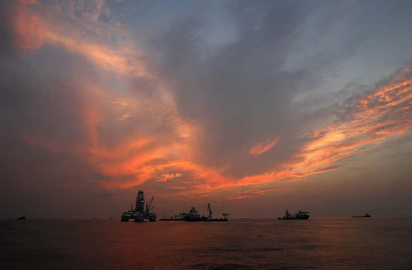 Vessels assist in the drilling of the Deepwater Horizon relief  near the coast of Louisiana...