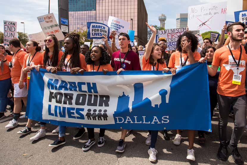 Student organizers lead a march and rally in support of gun safety laws on March 24 in...